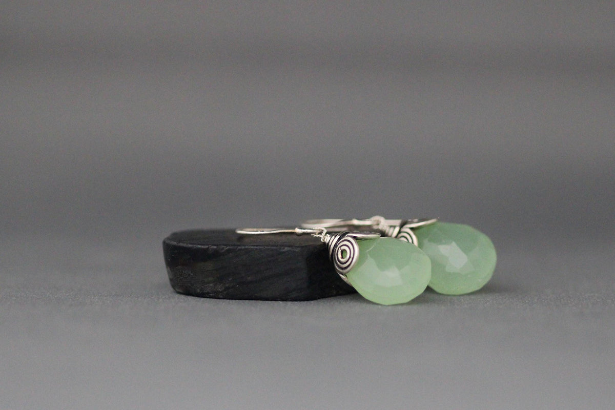 Sea Green Chalcedony Teardrop Earrings on Sterling Silver
