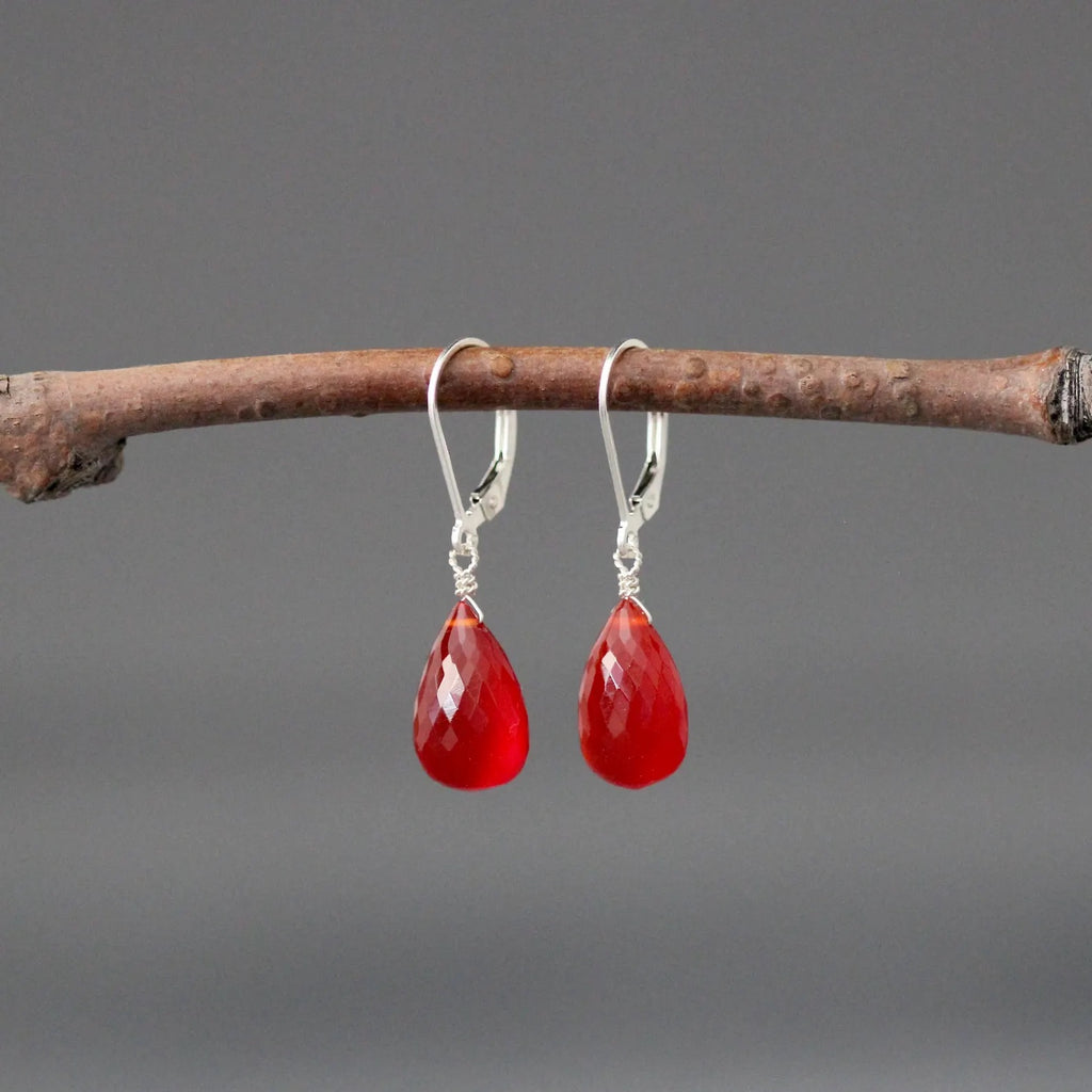 Carnelian Teardrop and Sterling Silver Earrings