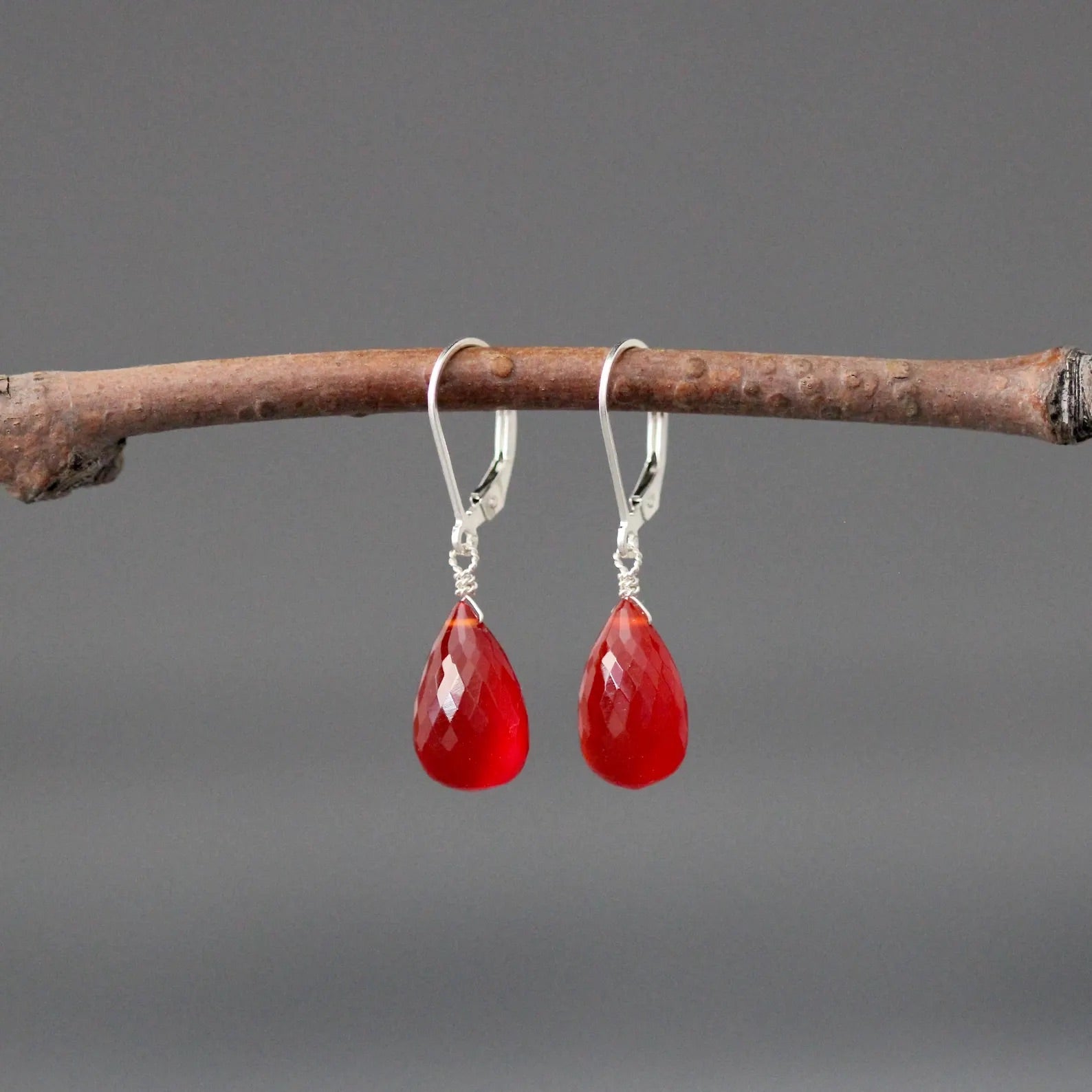 Carnelian Teardrop and Sterling Silver Earrings