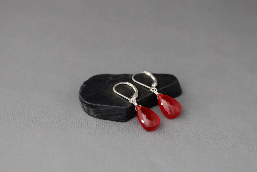 Carnelian Teardrop and Sterling Silver Earrings