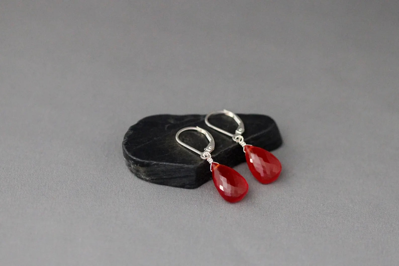 Carnelian Teardrop and Sterling Silver Earrings