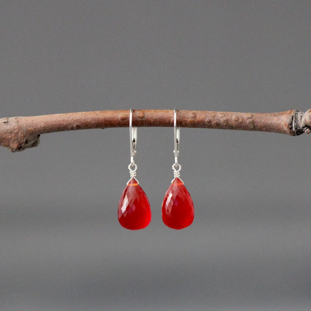 Carnelian Teardrop and Sterling Silver Earrings