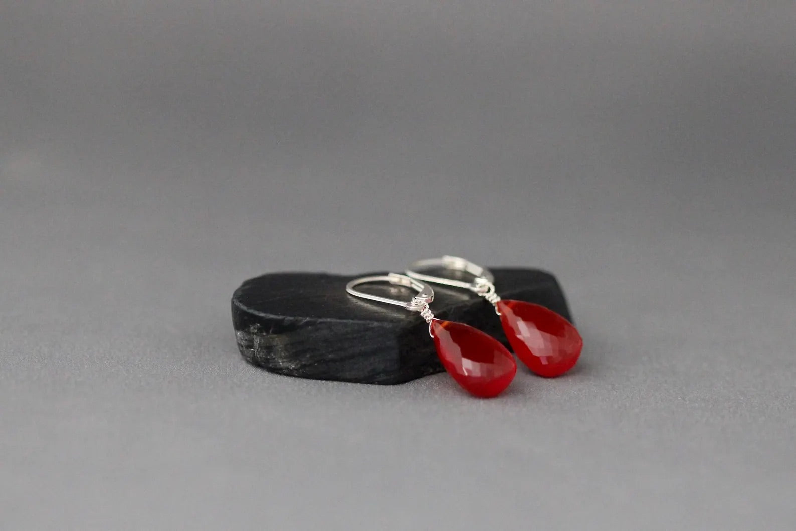 Carnelian Teardrop and Sterling Silver Earrings