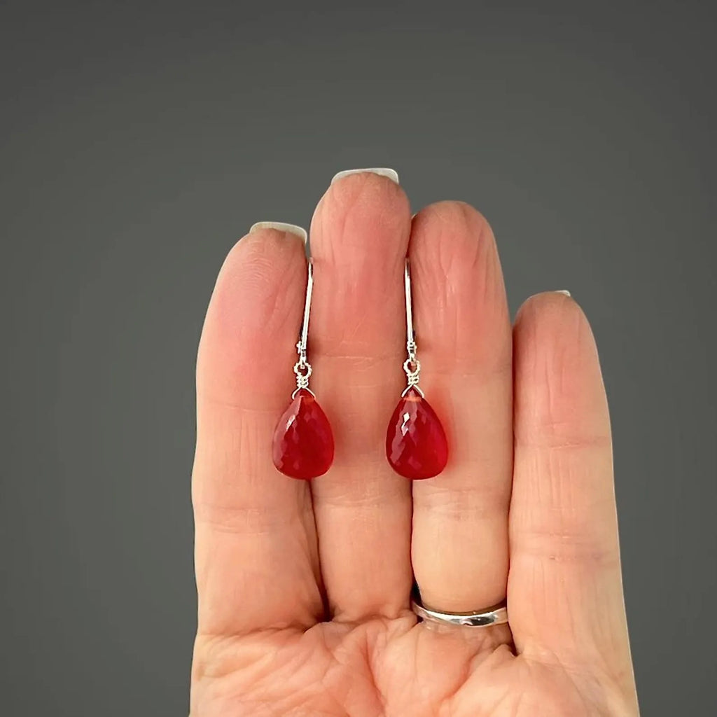 Carnelian Teardrop and Sterling Silver Earrings