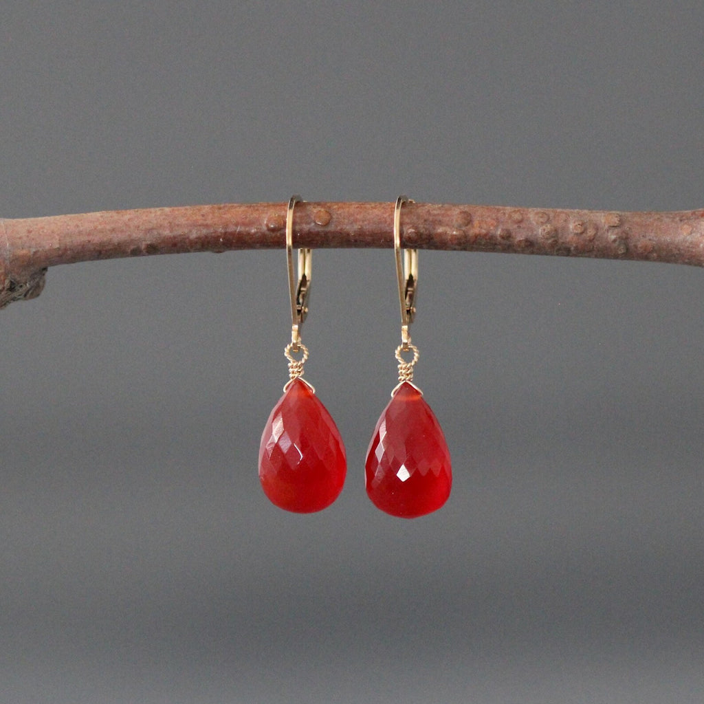 Orange Carnelian Teardrop Earrings on Gold Filled Leverbacks
