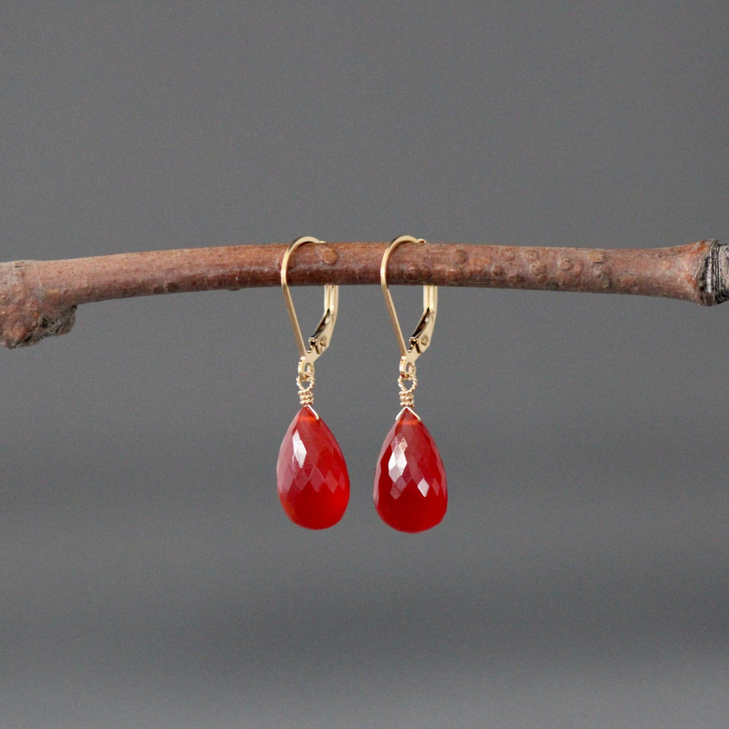 Orange Carnelian Teardrop Earrings on Gold Filled Leverbacks