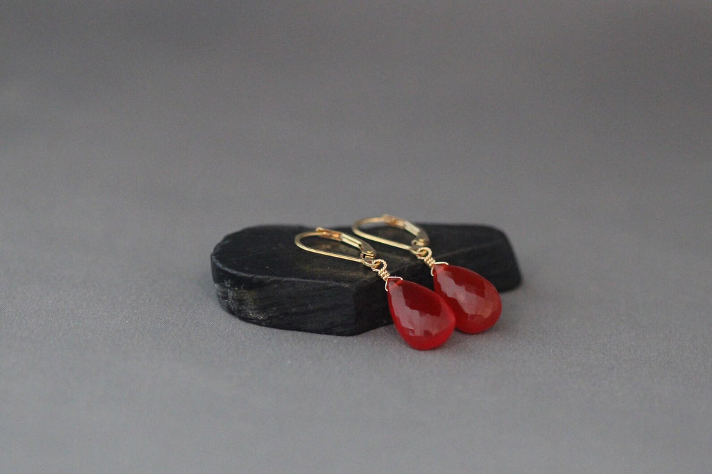 Orange Carnelian Teardrop Earrings on Gold Filled Leverbacks