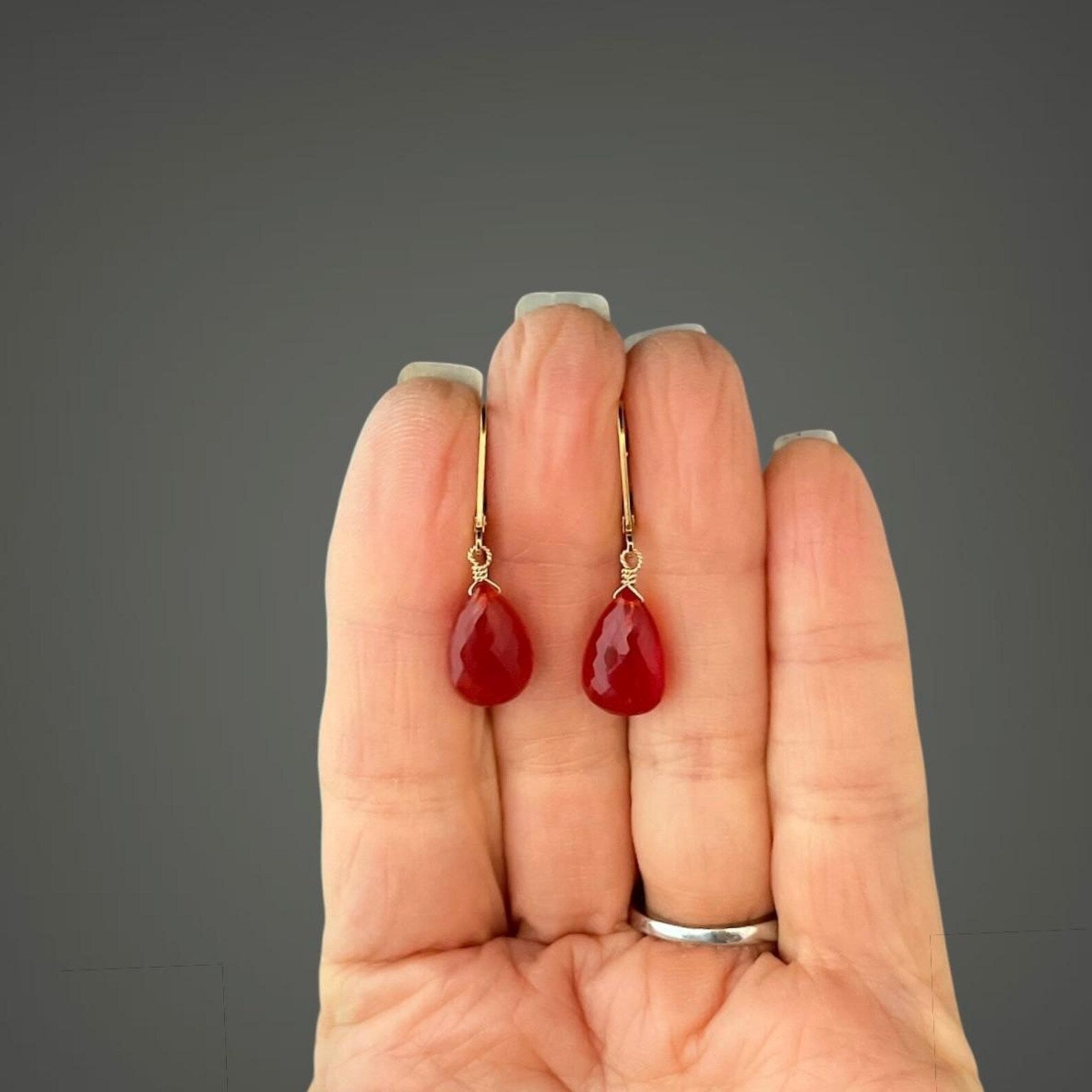 Orange Carnelian Teardrop Earrings on Gold Filled Leverbacks