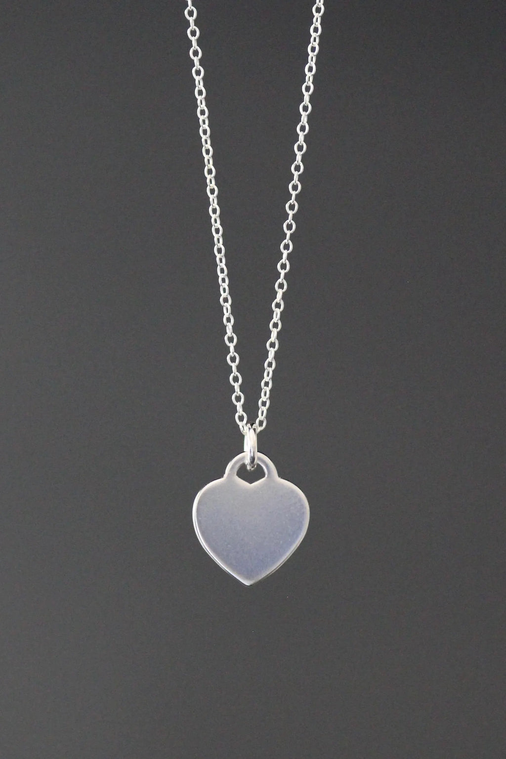Medium Silver Heart Tag Charm Necklace