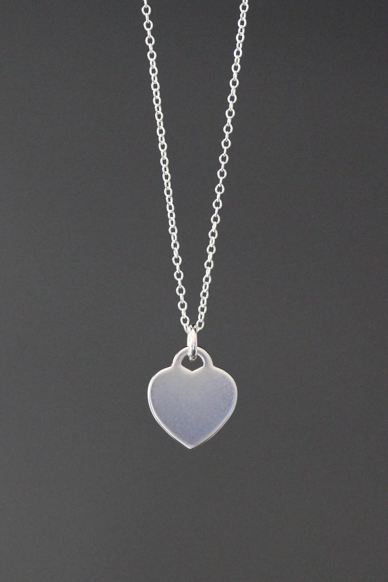 Medium Silver Heart Tag Charm Necklace