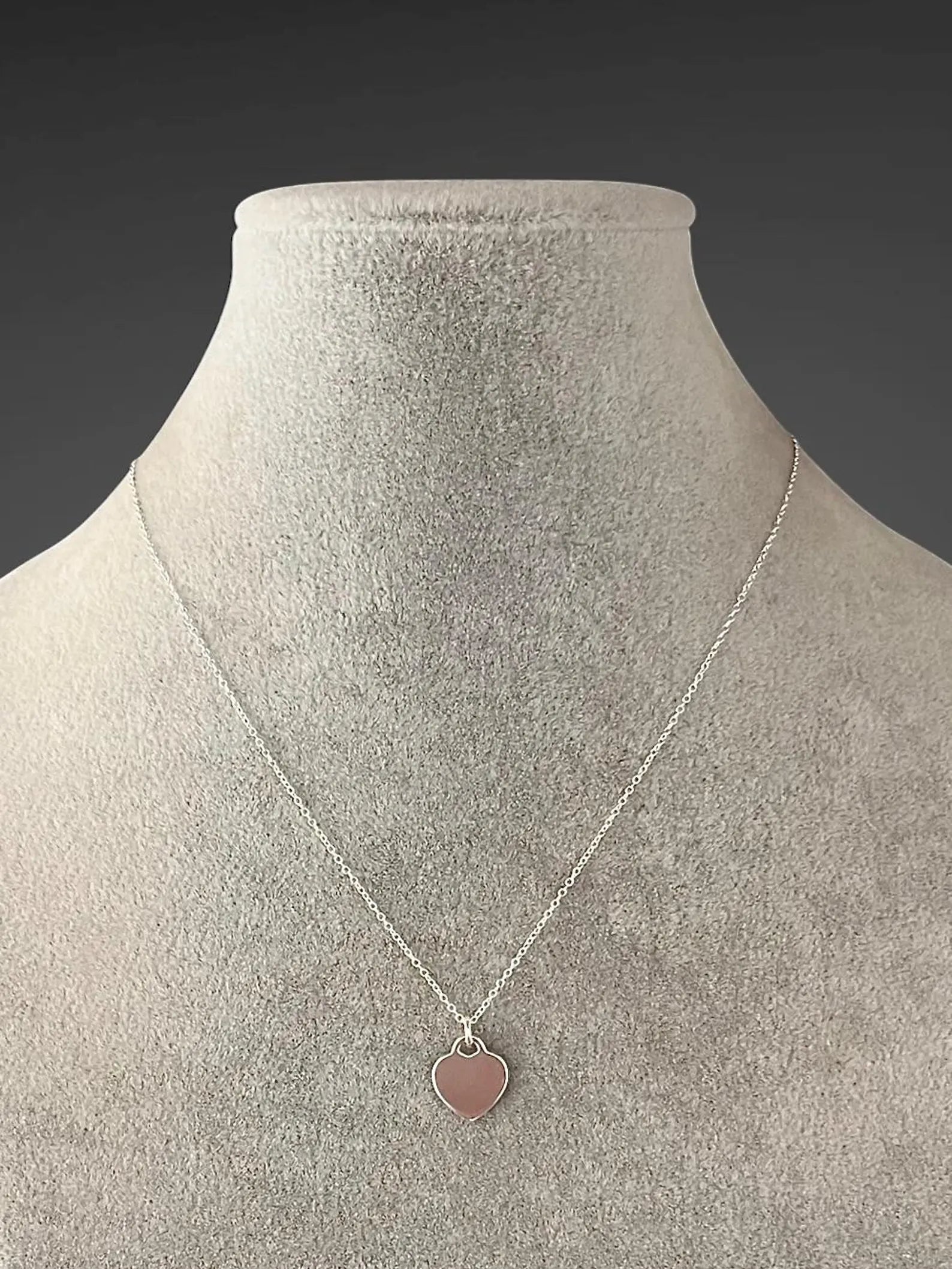 Medium Silver Heart Tag Charm Necklace