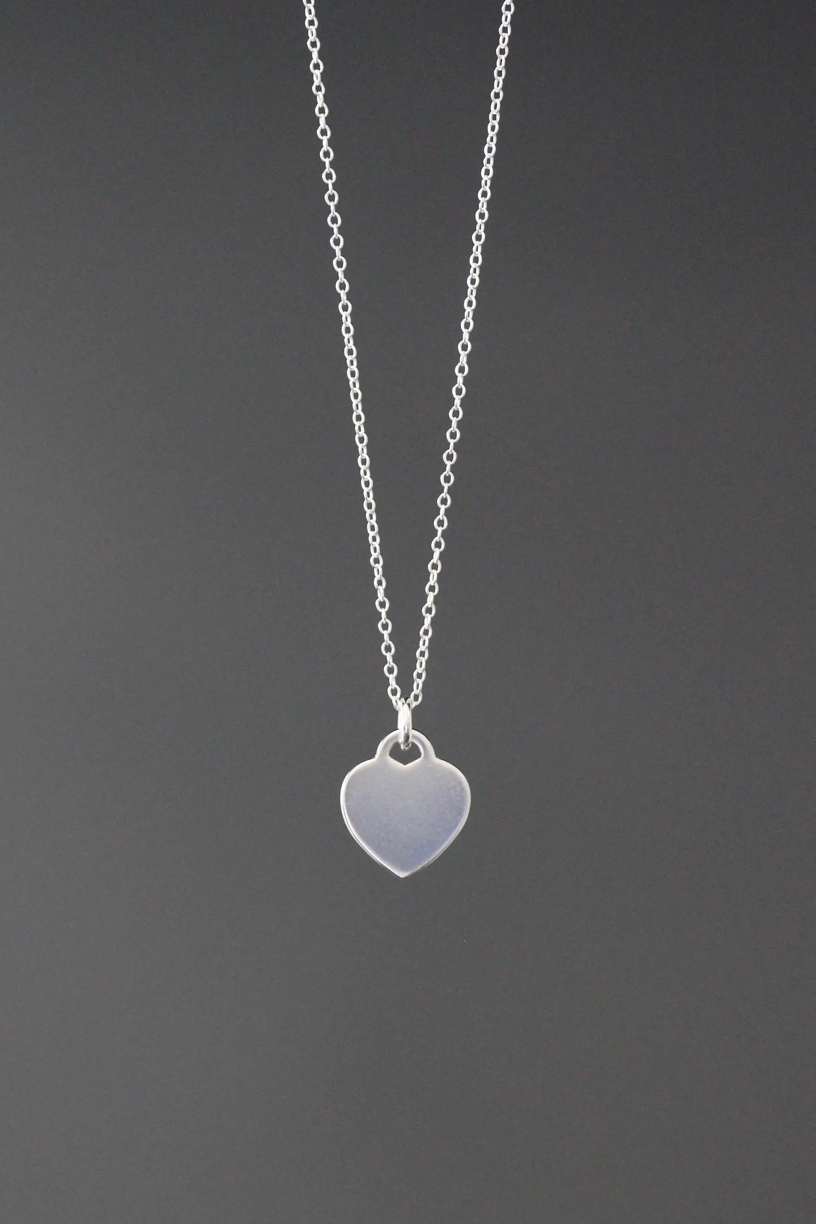 Medium Silver Heart Tag Charm Necklace