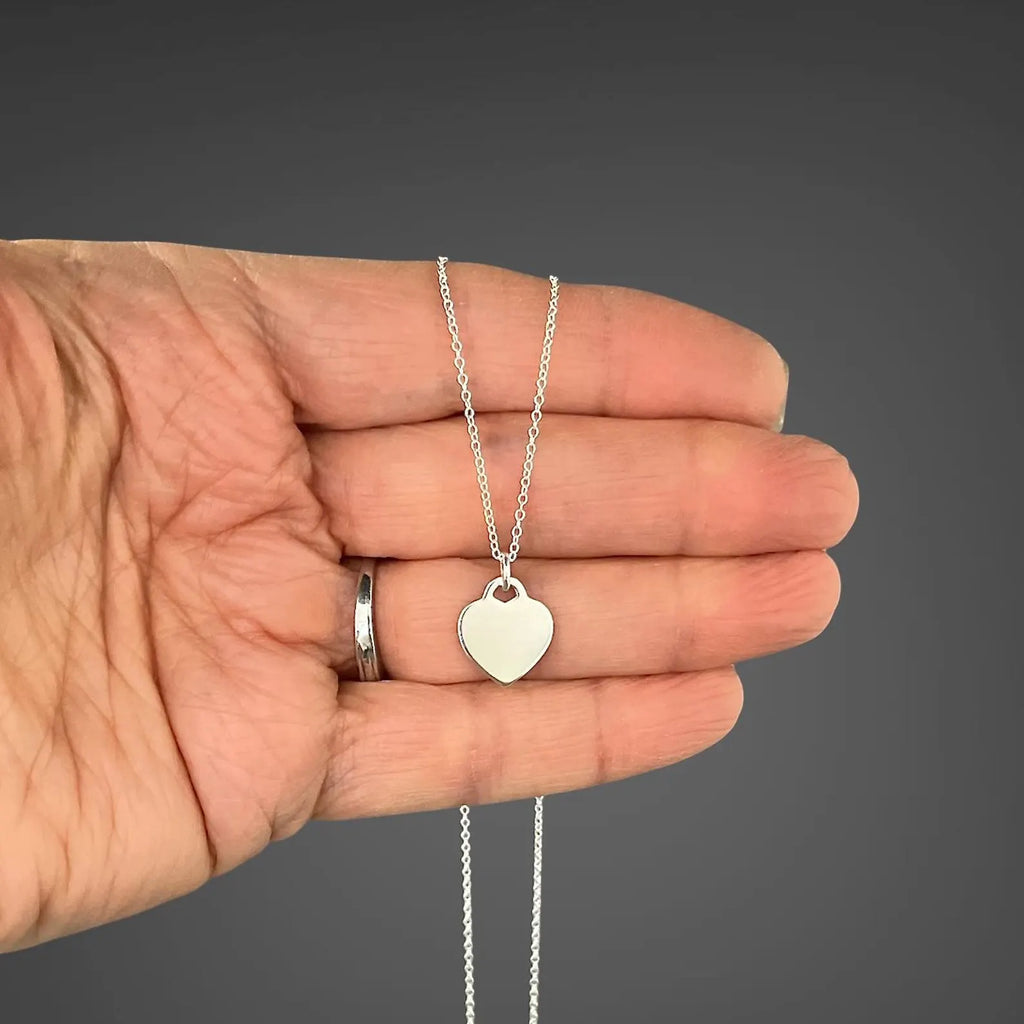Medium Silver Heart Tag Charm Necklace