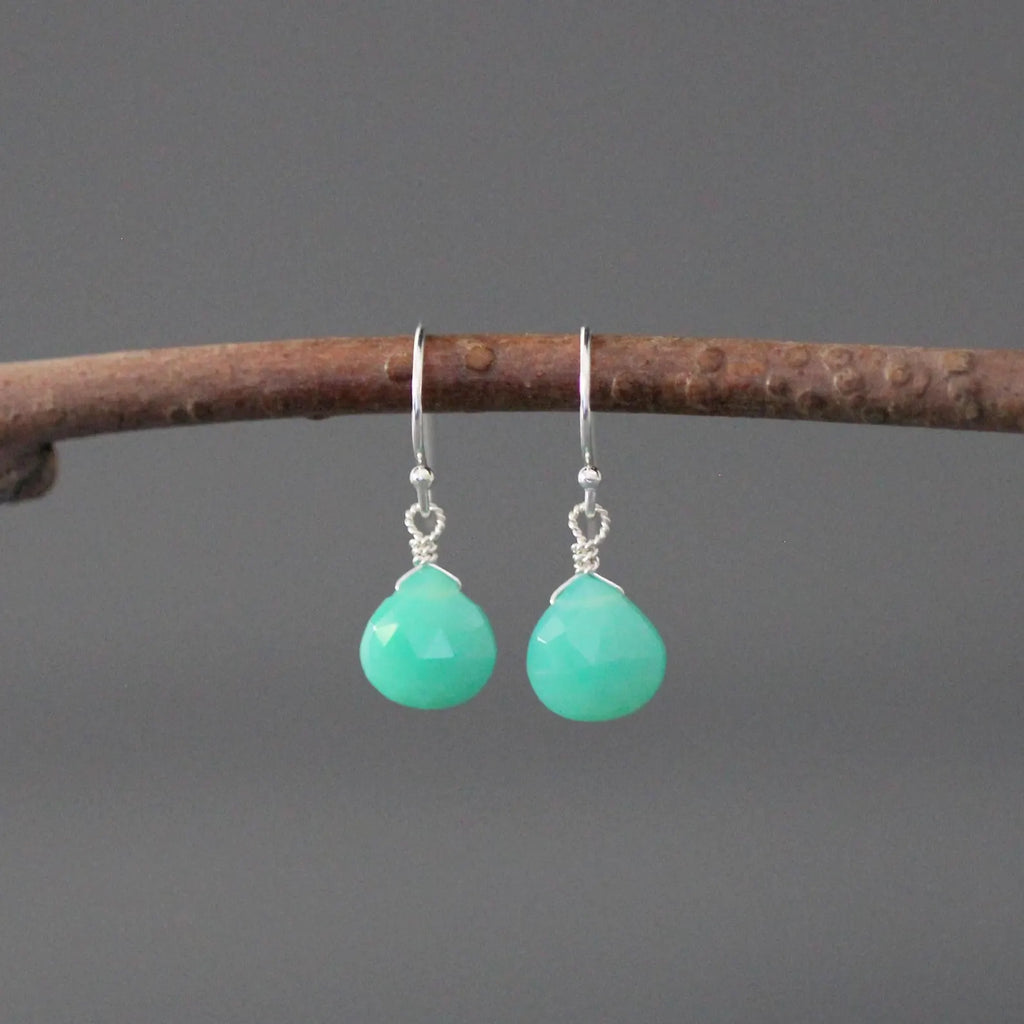 Green Chrysoprase Teardrop Earrings on Sterling SIlver