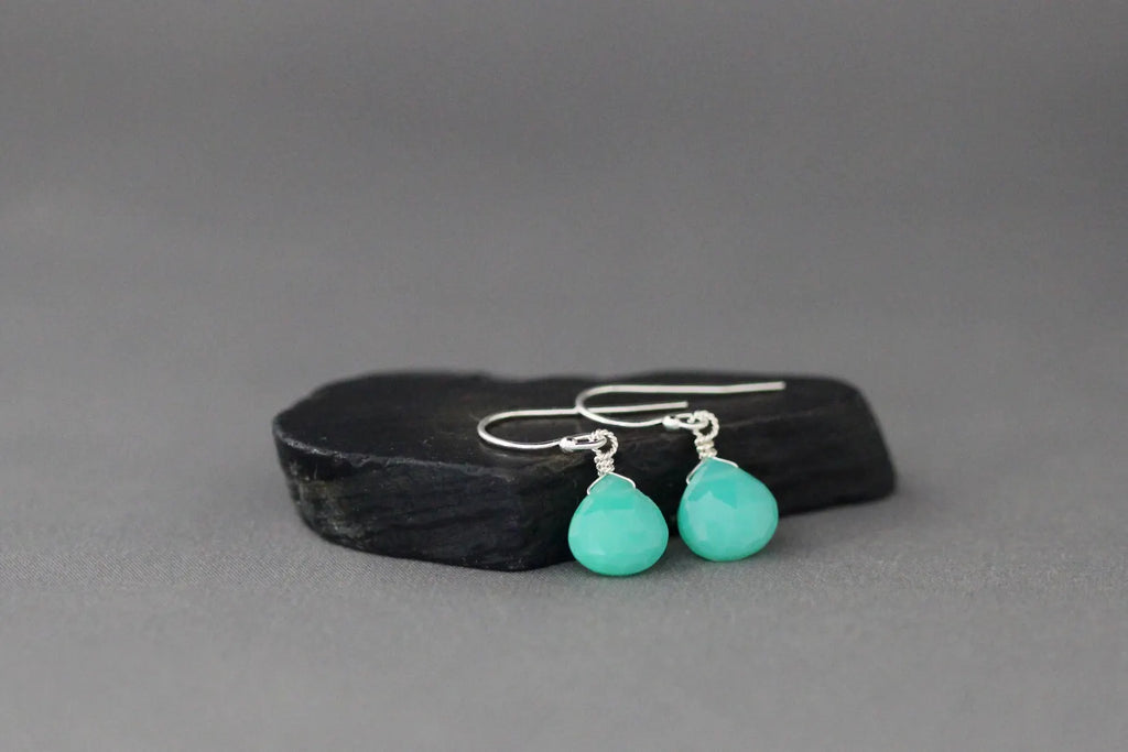 Green Chrysoprase Teardrop Earrings on Sterling SIlver