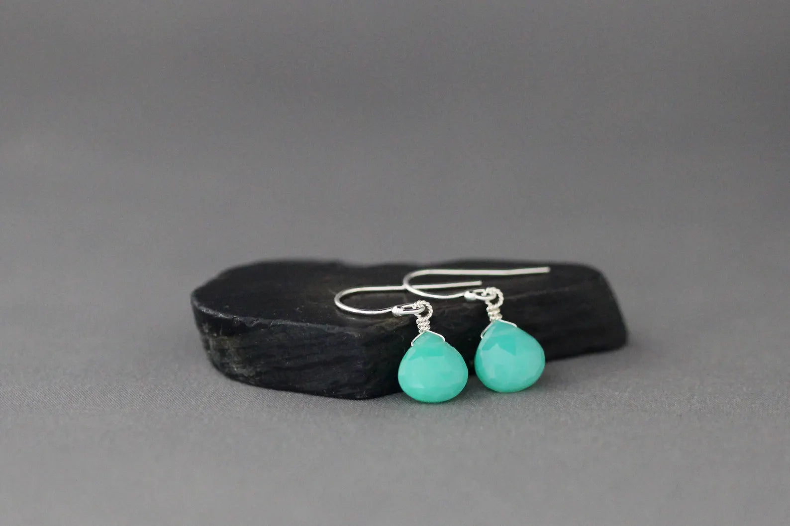 Green Chrysoprase Teardrop Earrings on Sterling SIlver