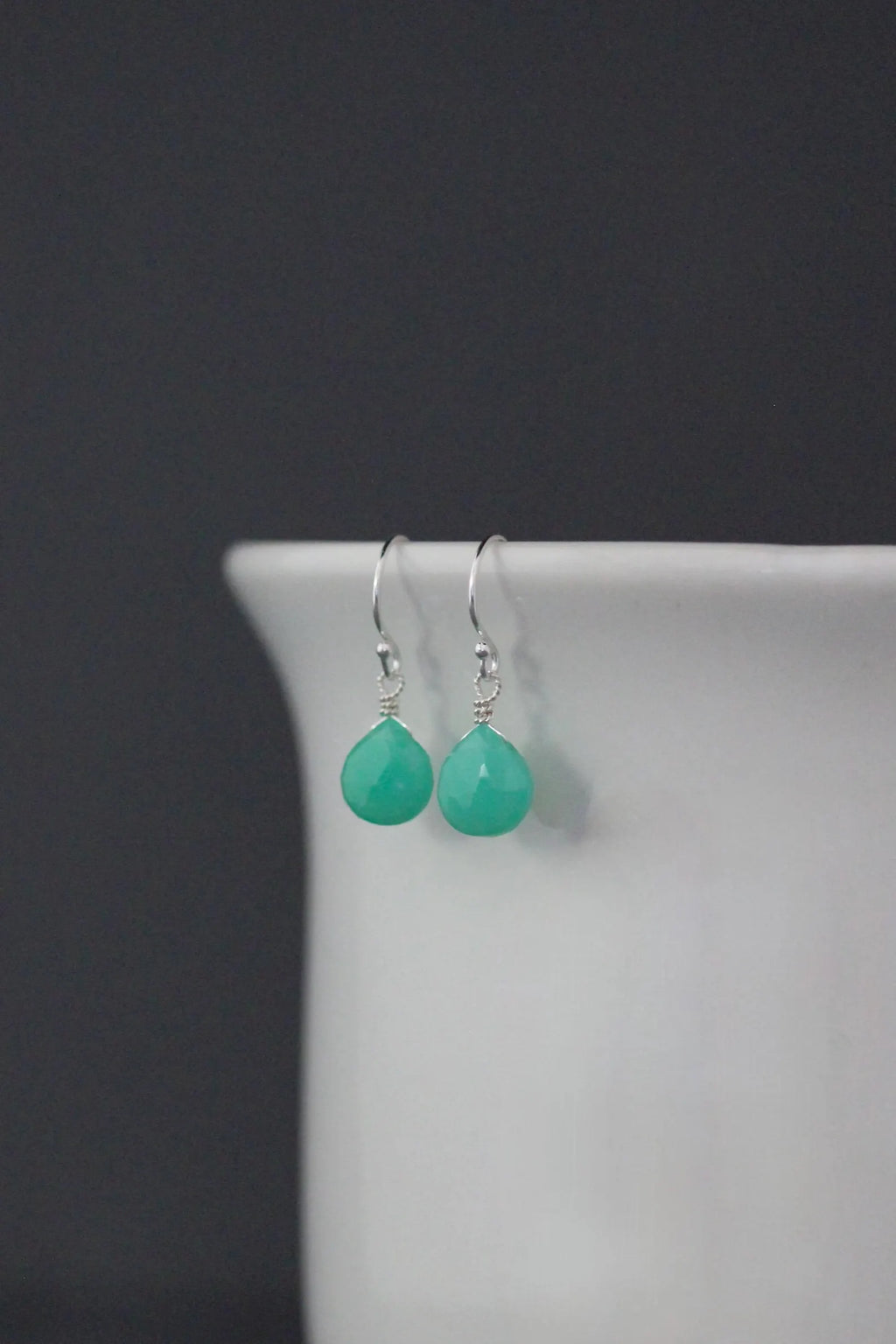 Green Chrysoprase Teardrop Earrings on Sterling SIlver