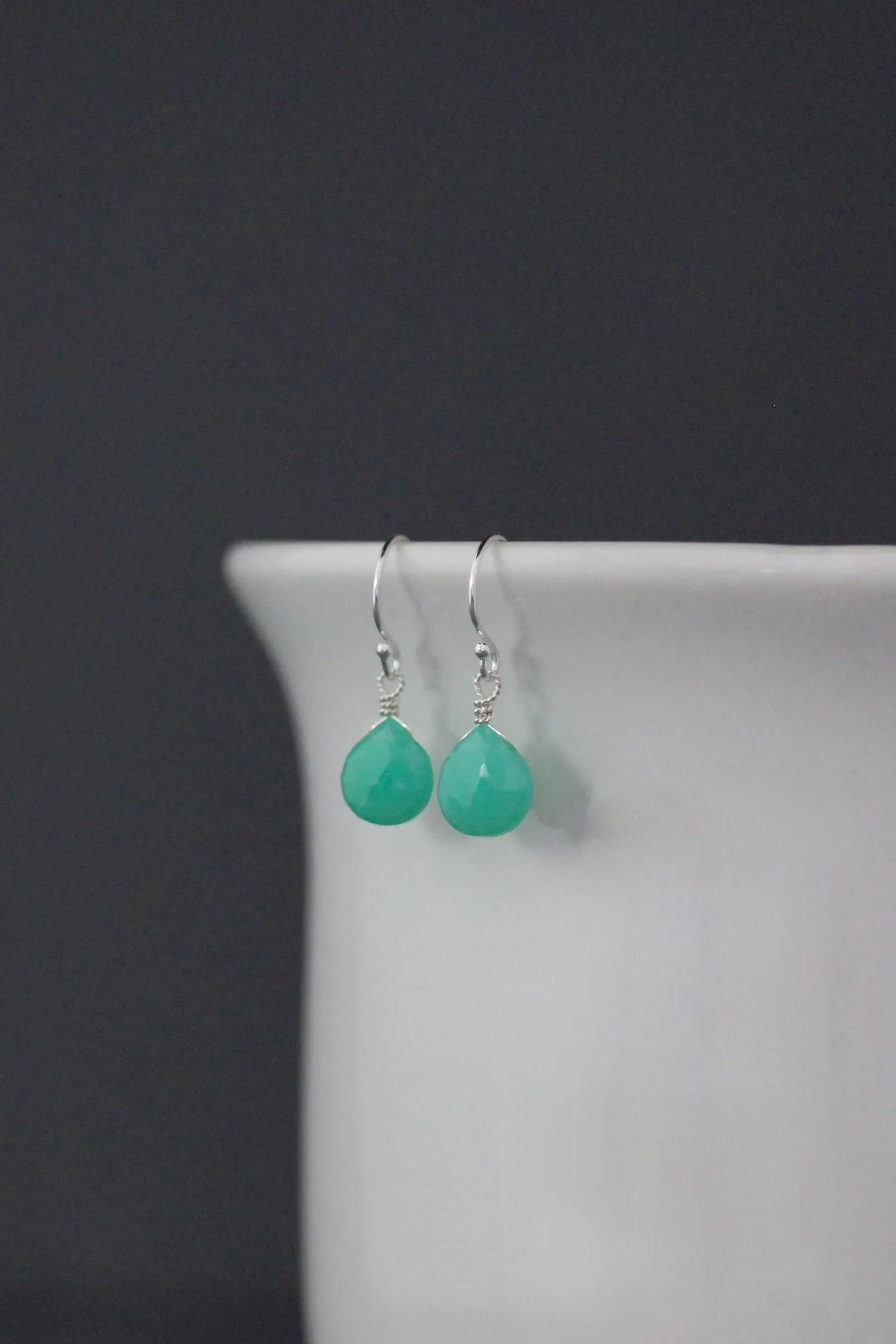 Green Chrysoprase Teardrop Earrings on Sterling SIlver