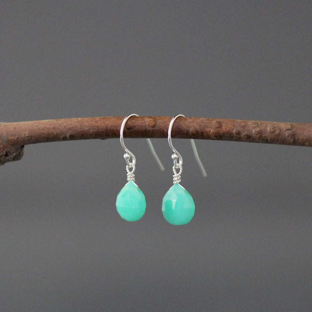 Green Chrysoprase Teardrop Earrings on Sterling SIlver