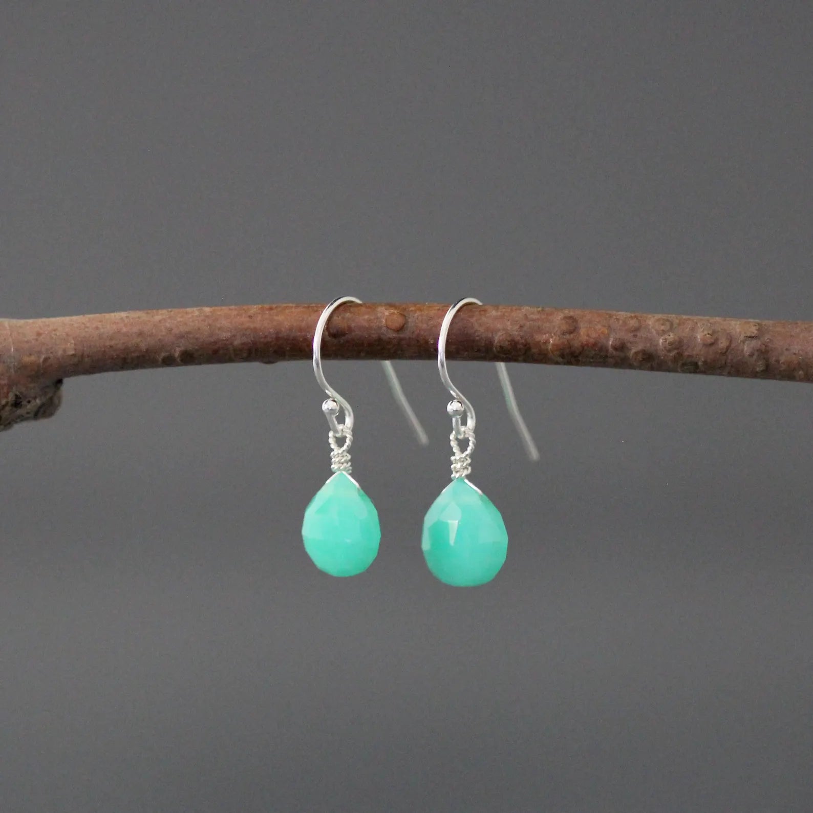 Green Chrysoprase Teardrop Earrings on Sterling SIlver