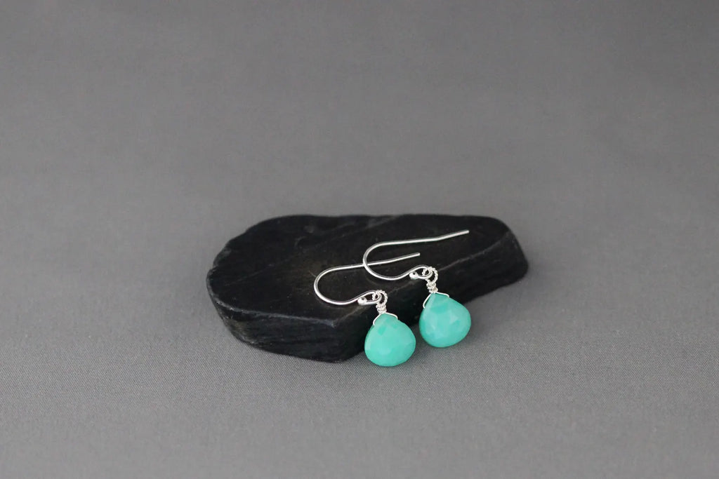 Green Chrysoprase Teardrop Earrings on Sterling SIlver