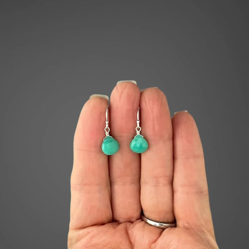 Green Chrysoprase Teardrop Earrings on Sterling SIlver