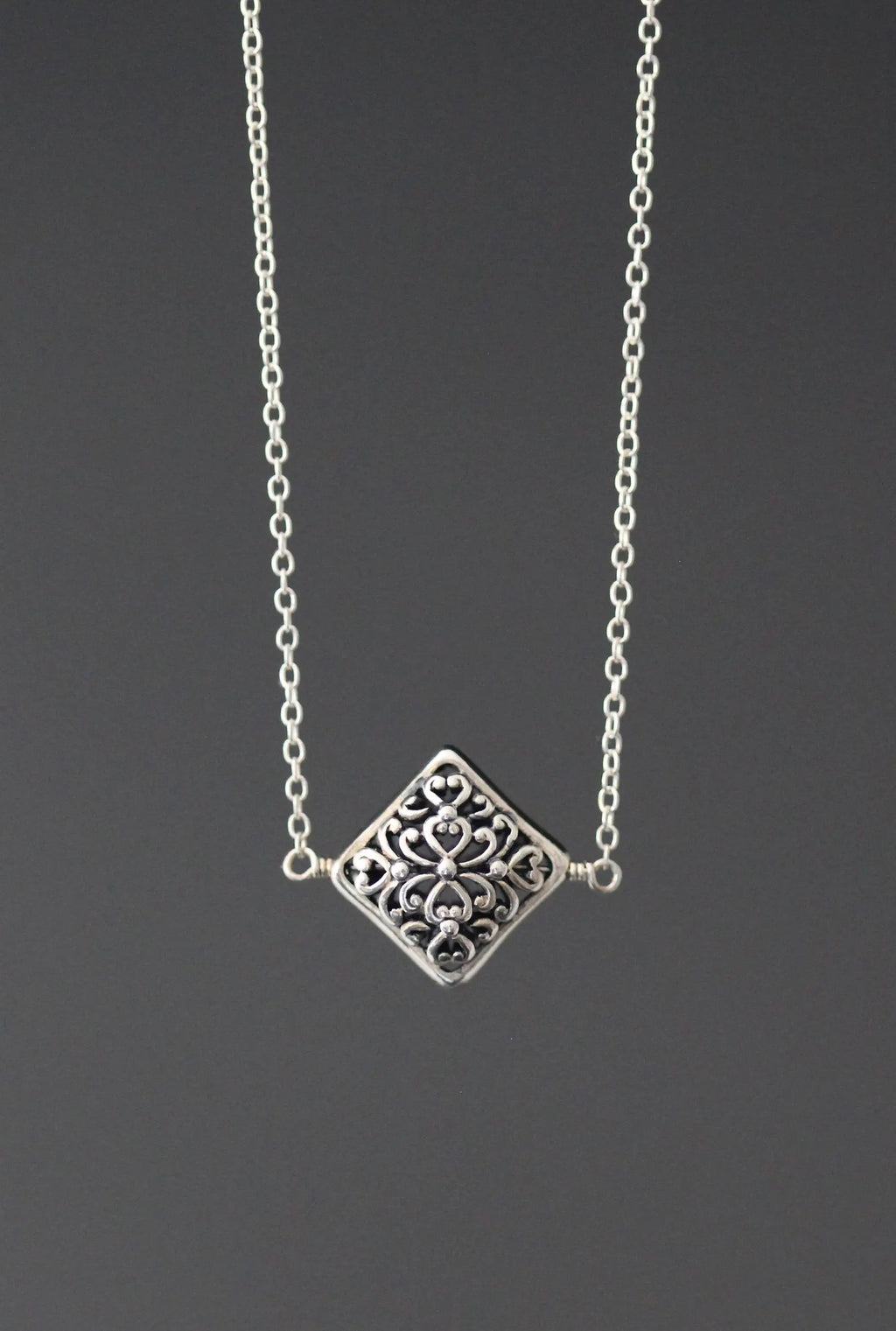 Wire Wrapped Filigree Sterling Silver Bali Bead Necklace