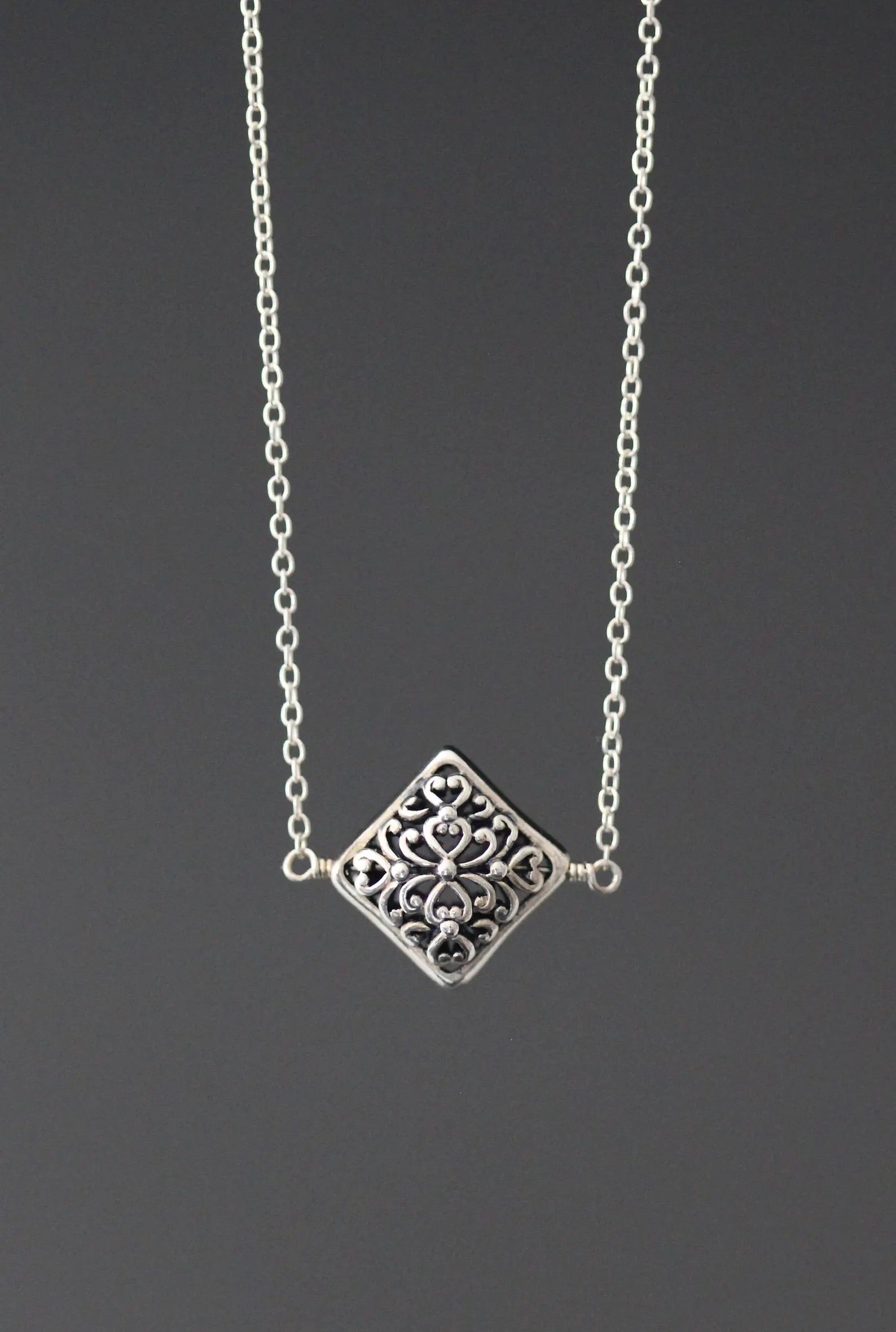 Wire Wrapped Filigree Sterling Silver Bali Bead Necklace