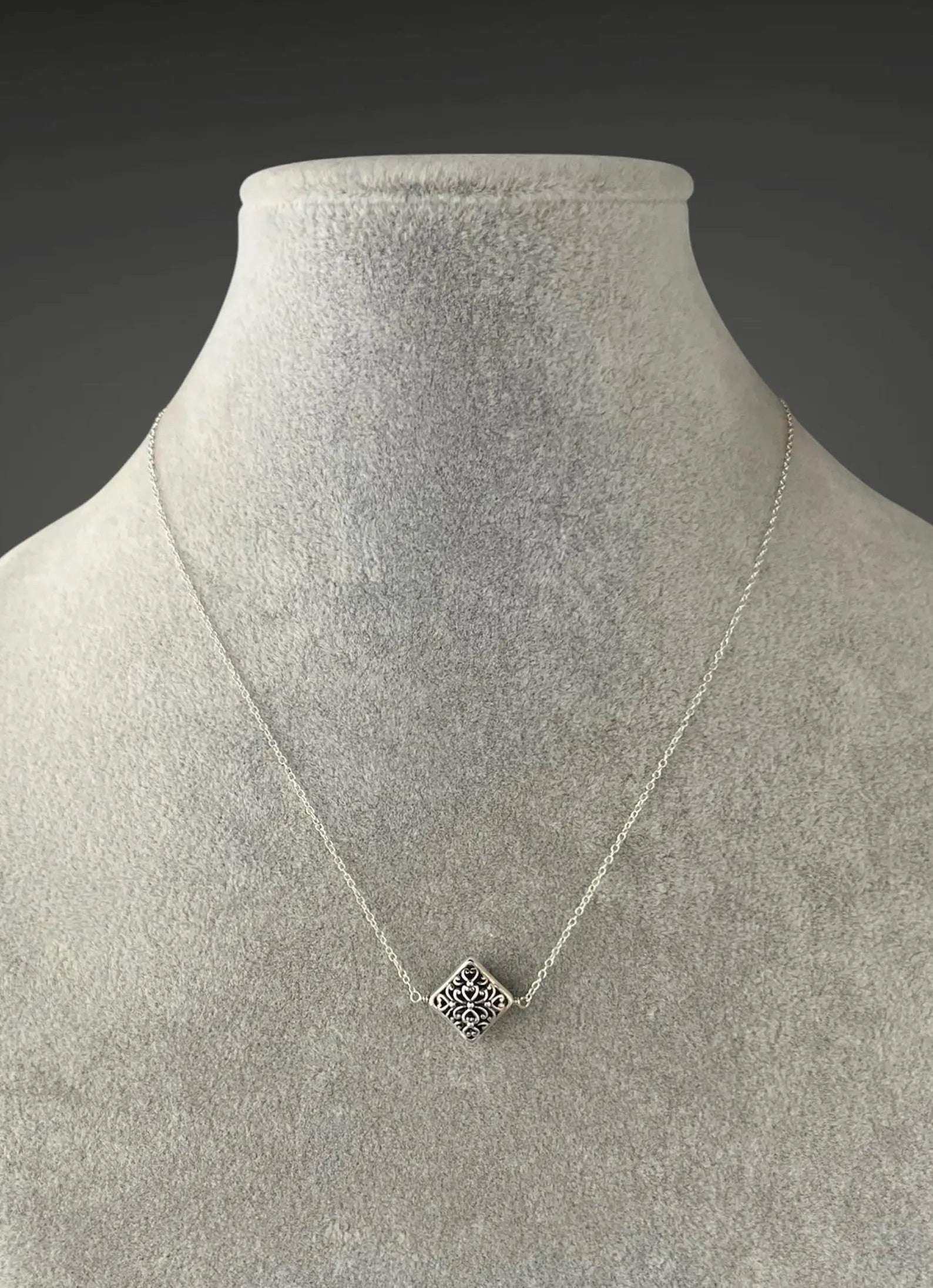 Wire Wrapped Filigree Sterling Silver Bali Bead Necklace