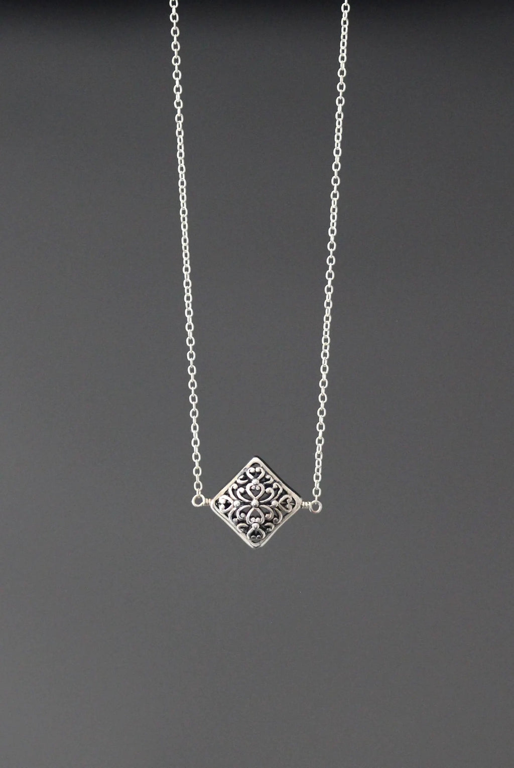 Wire Wrapped Filigree Sterling Silver Bali Bead Necklace