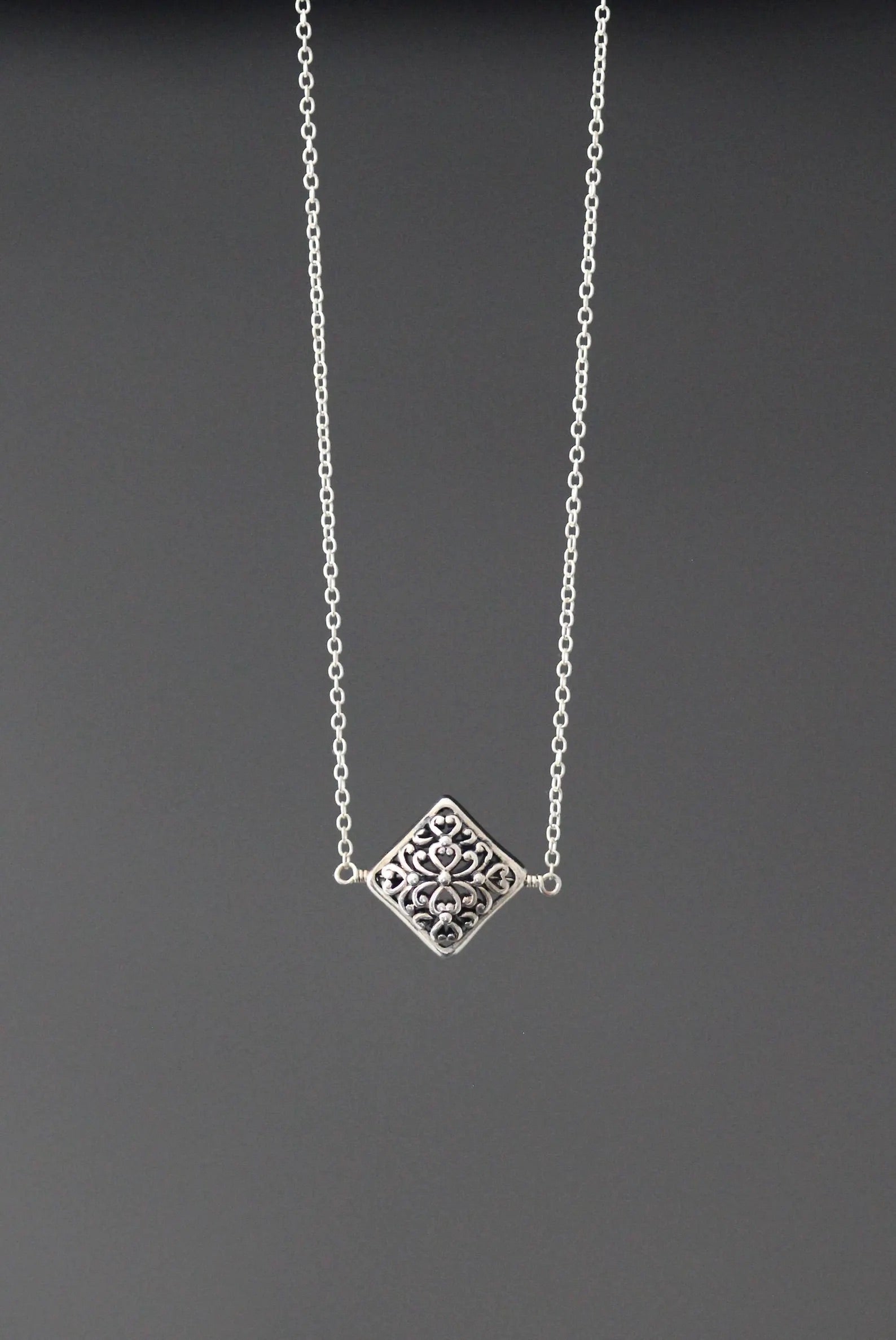 Wire Wrapped Filigree Sterling Silver Bali Bead Necklace