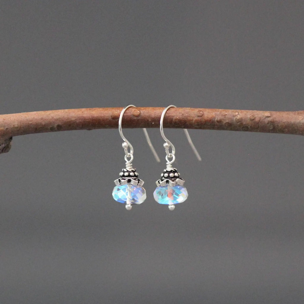 Fire Rainbow Moonstone Quartz and Bali Silver Earrings