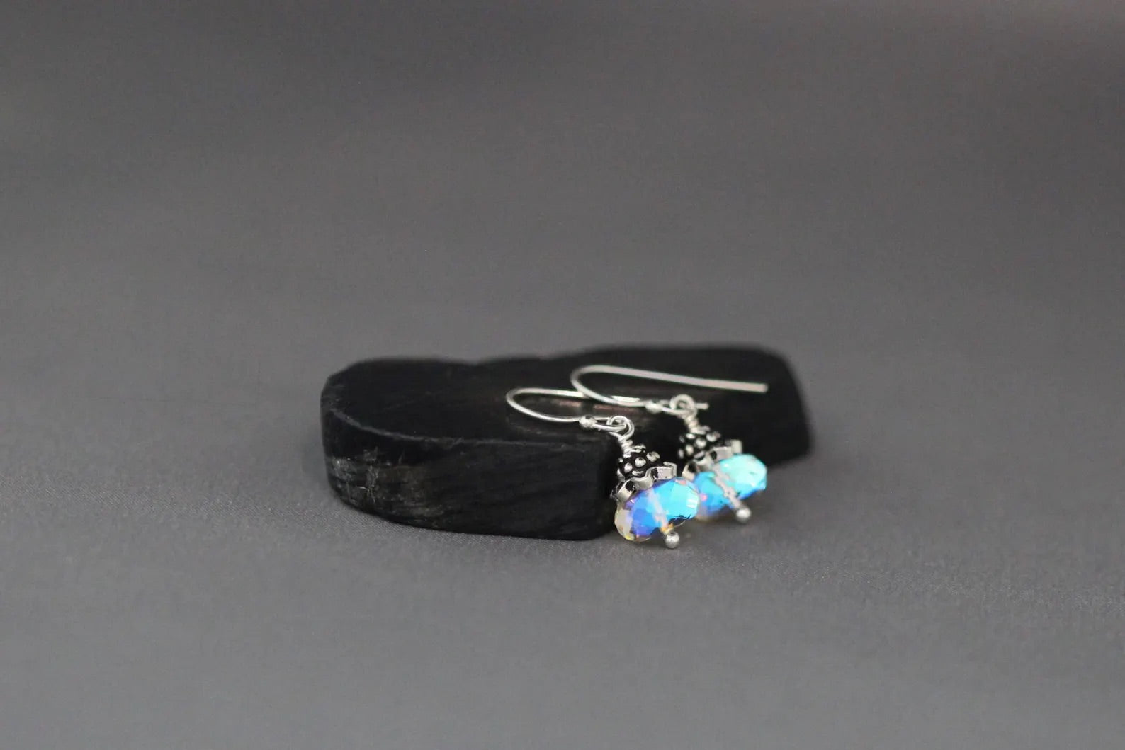 Fire Rainbow Moonstone Quartz and Bali Silver Earrings