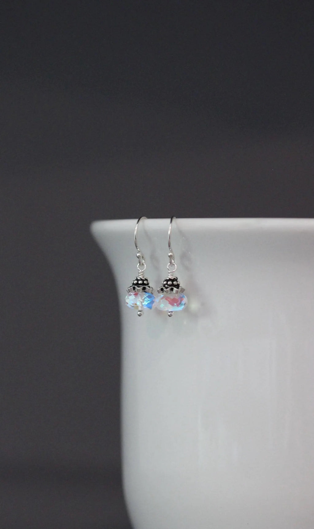 Fire Rainbow Moonstone Quartz and Bali Silver Earrings