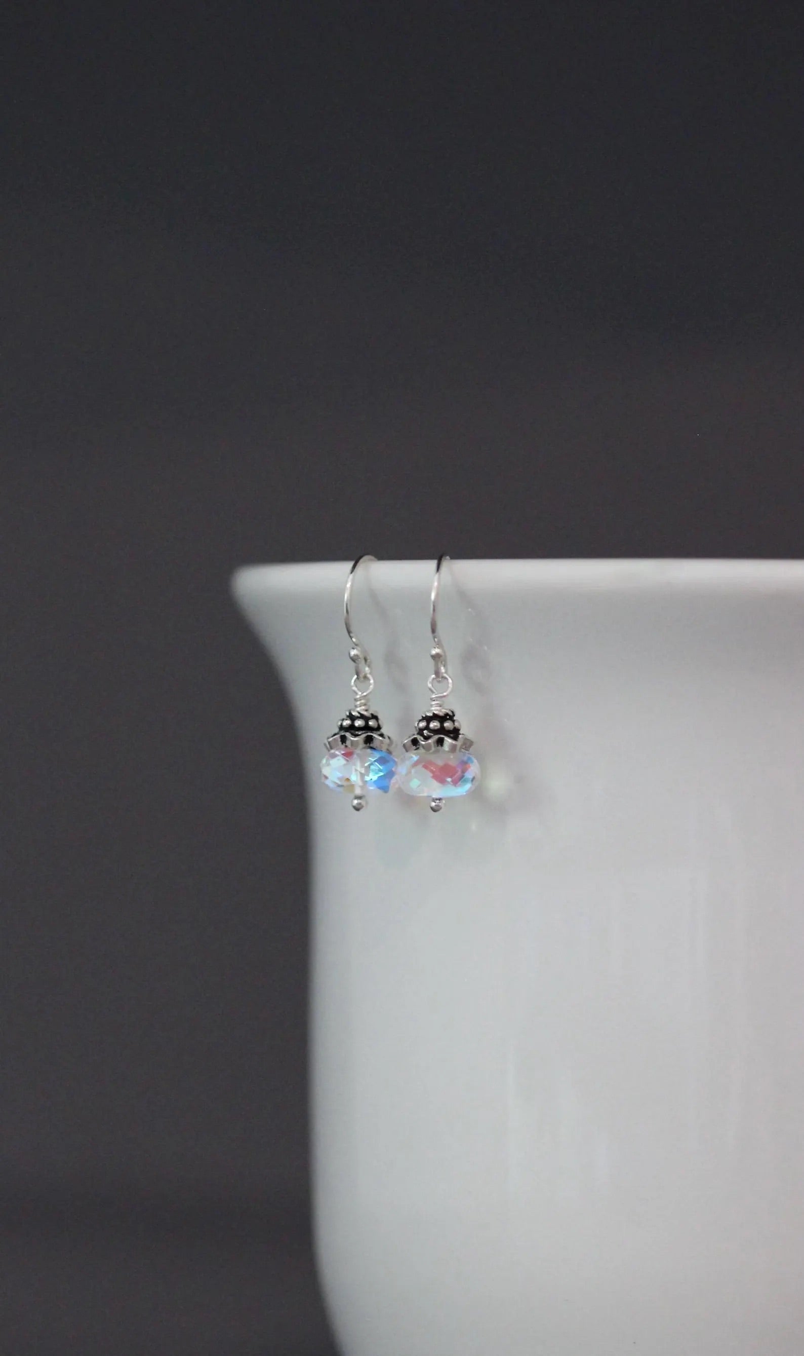 Fire Rainbow Moonstone Quartz and Bali Silver Earrings
