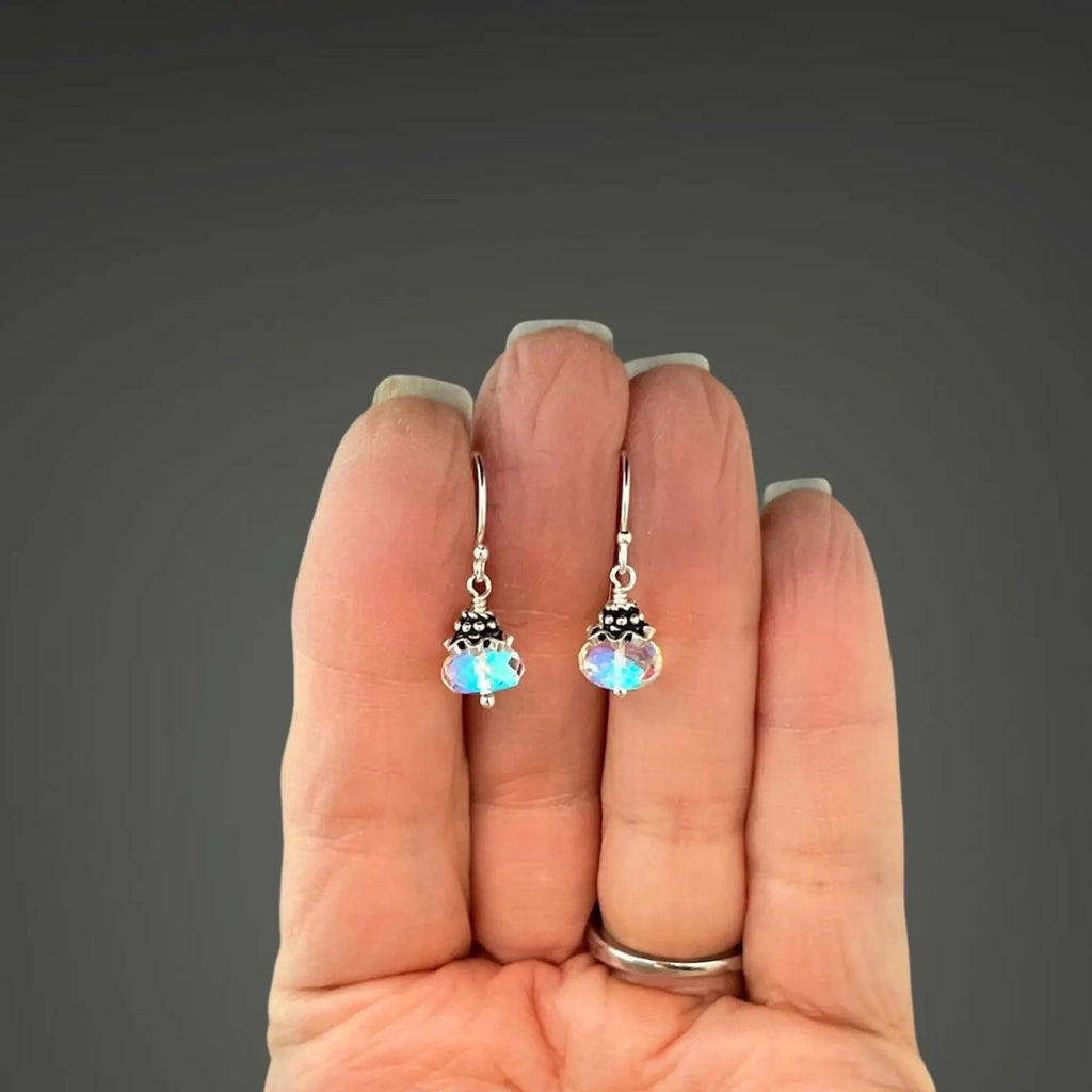 Fire Rainbow Moonstone Quartz and Bali Silver Earrings