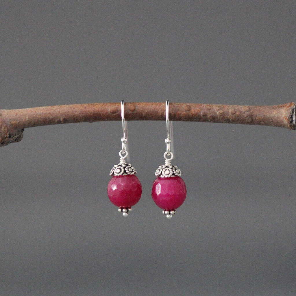 Bright Fuchsia Chalcedony Earrings on Bali Silver