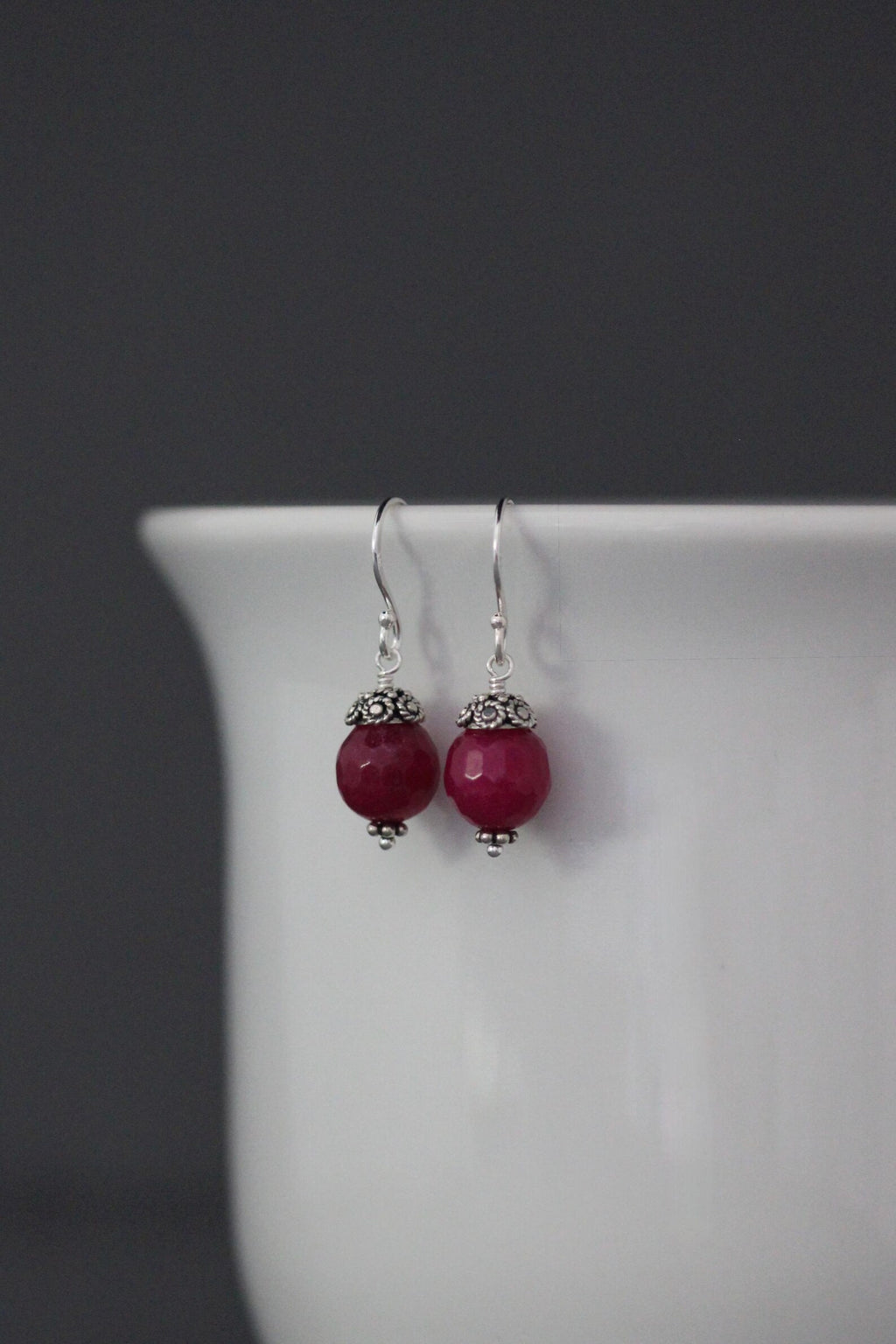 Bright Fuchsia Chalcedony Earrings on Bali Silver