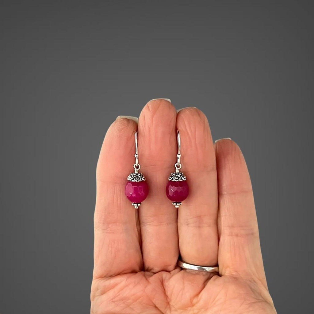 Bright Fuchsia Chalcedony Earrings on Bali Silver