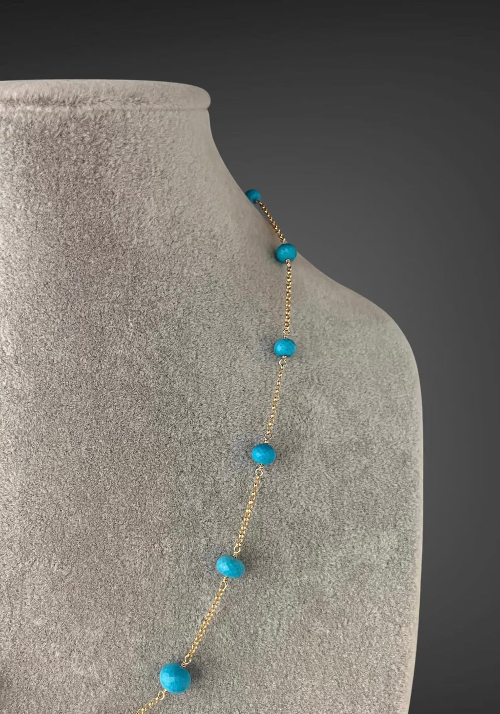 Graduated Blue Turquoise Jewelry Set on 14k Gold Filled Chain