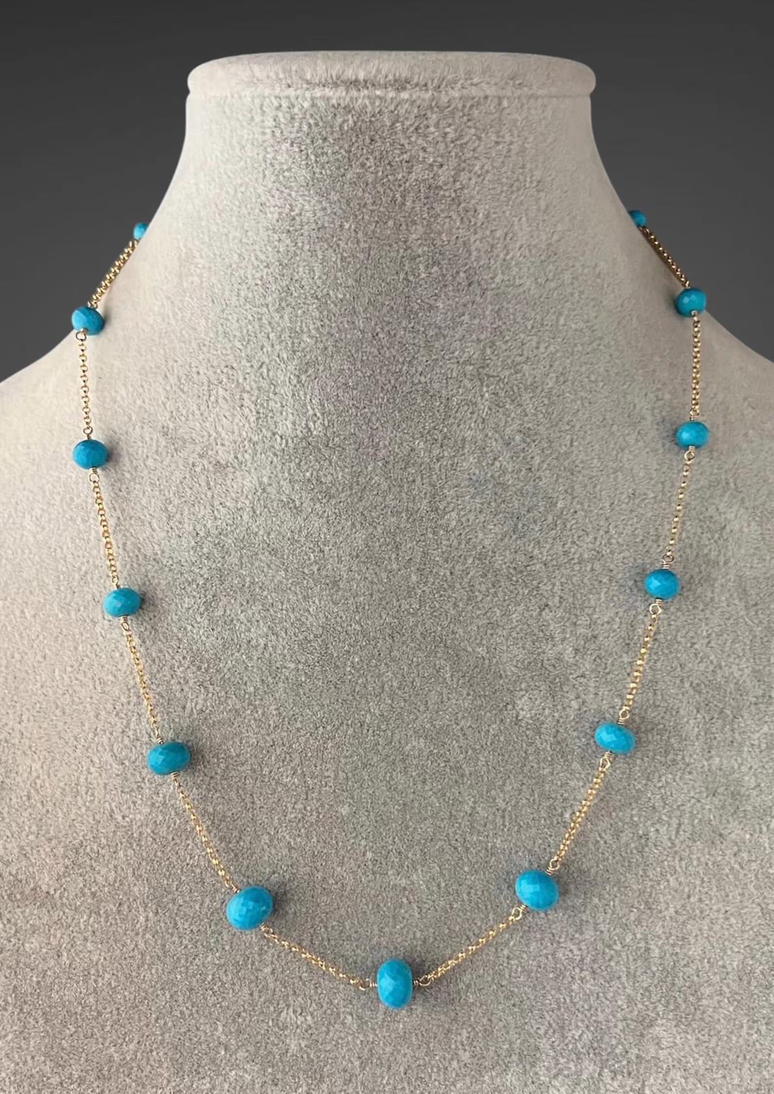 Graduated Blue Turquoise Jewelry Set on 14k Gold Filled Chain