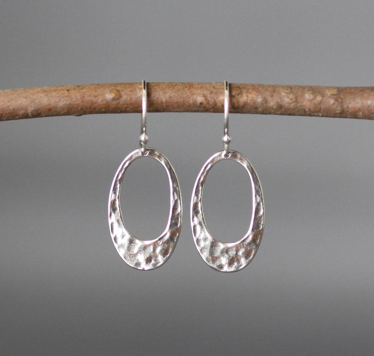 Hammered Bali Silver Oval Charm Earrings
