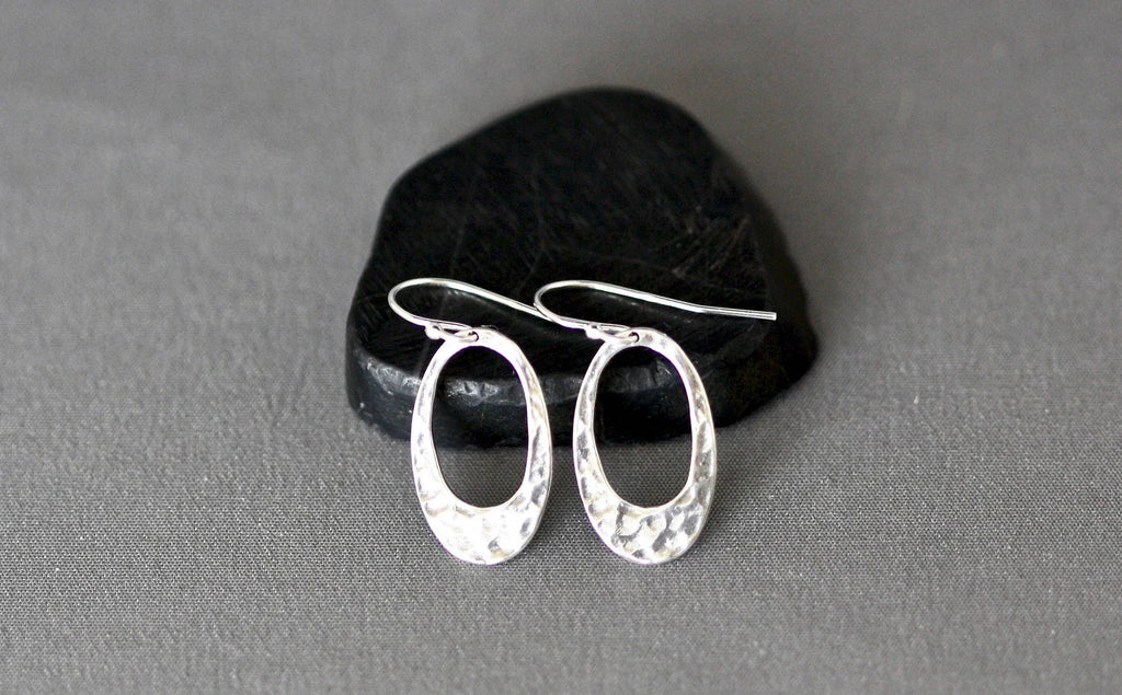 Hammered Bali Silver Oval Charm Earrings