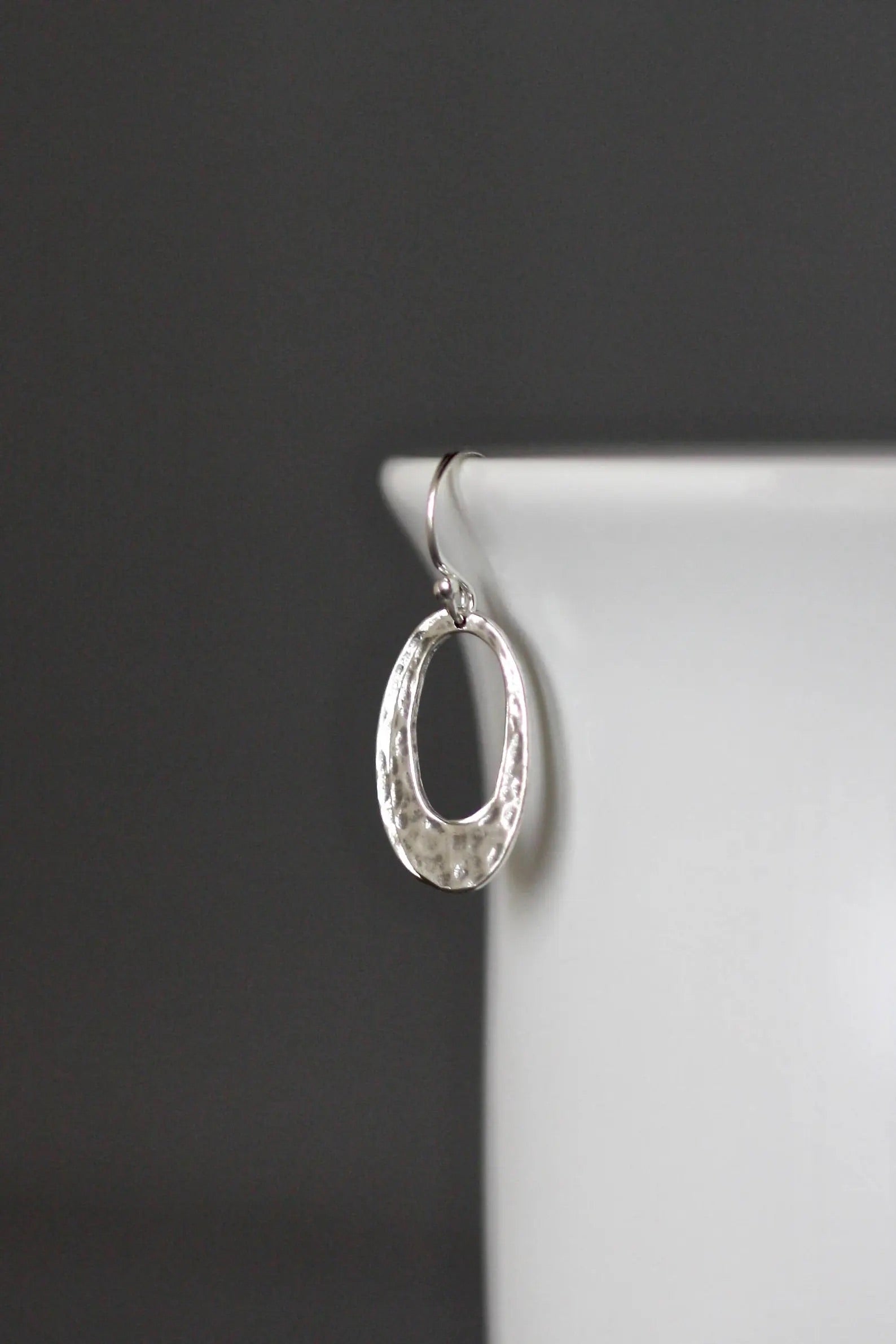Hammered Bali Silver Oval Charm Earrings