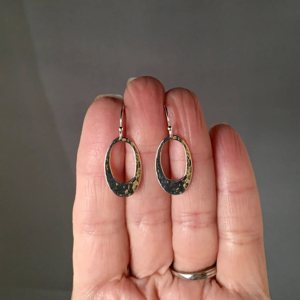 Hammered Bali Silver Oval Charm Earrings