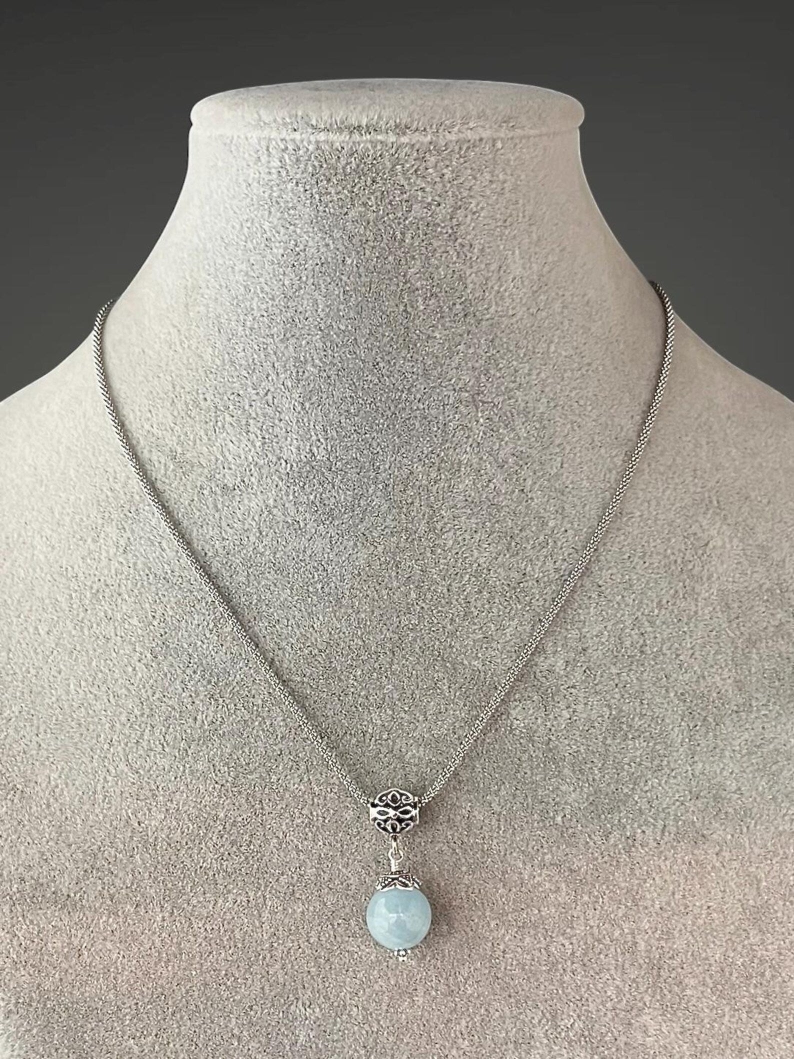 Aquamarine and Bali Silver Pendant Necklace