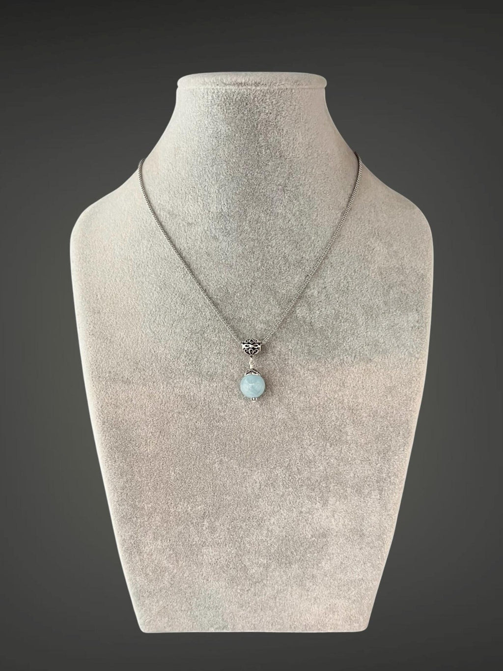 Aquamarine and Bali Silver Pendant Necklace