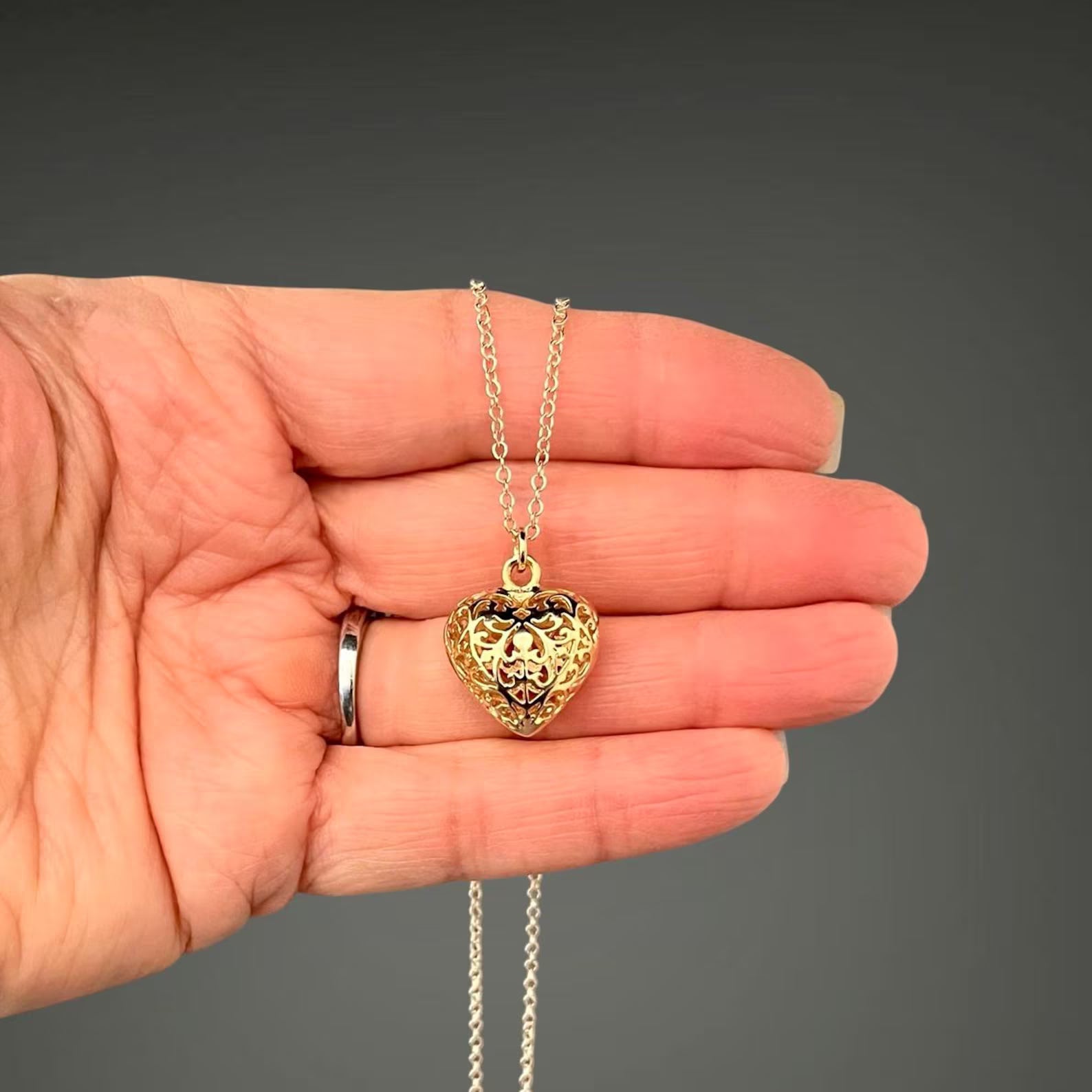 Gold Vermeil Filigree Heart Pendant Necklace