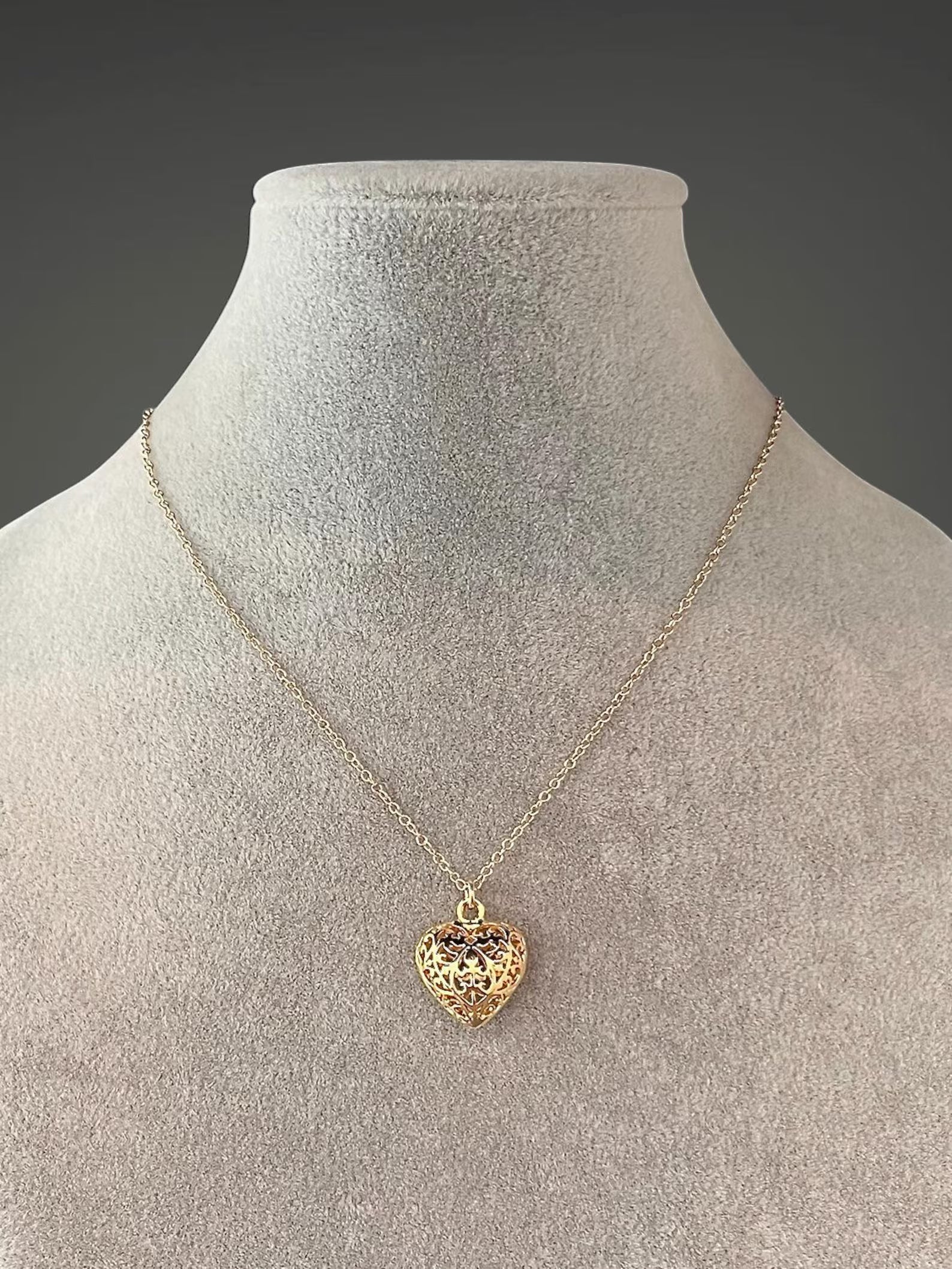 Gold Vermeil Filigree Heart Pendant Necklace
