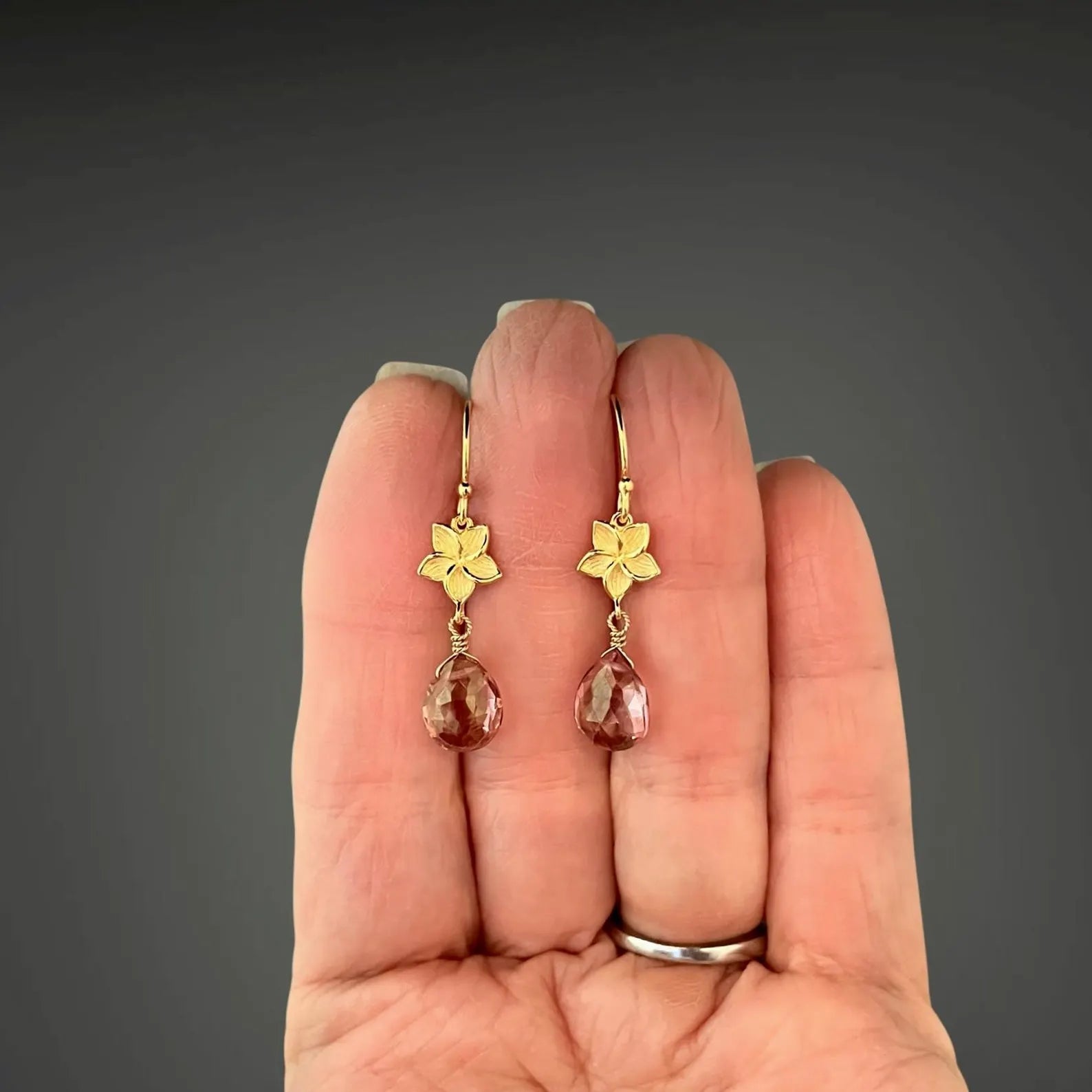 Romantic Pink Mystic Quartz Flower Drop Earrings